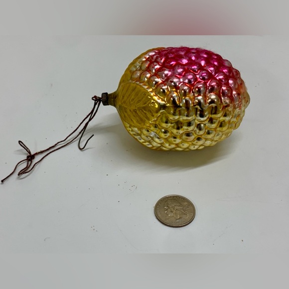 Antique Mercury Glass Pink Yellow Figural Berry Fruit Christmas Tree Ornament - Picture 2 of 16